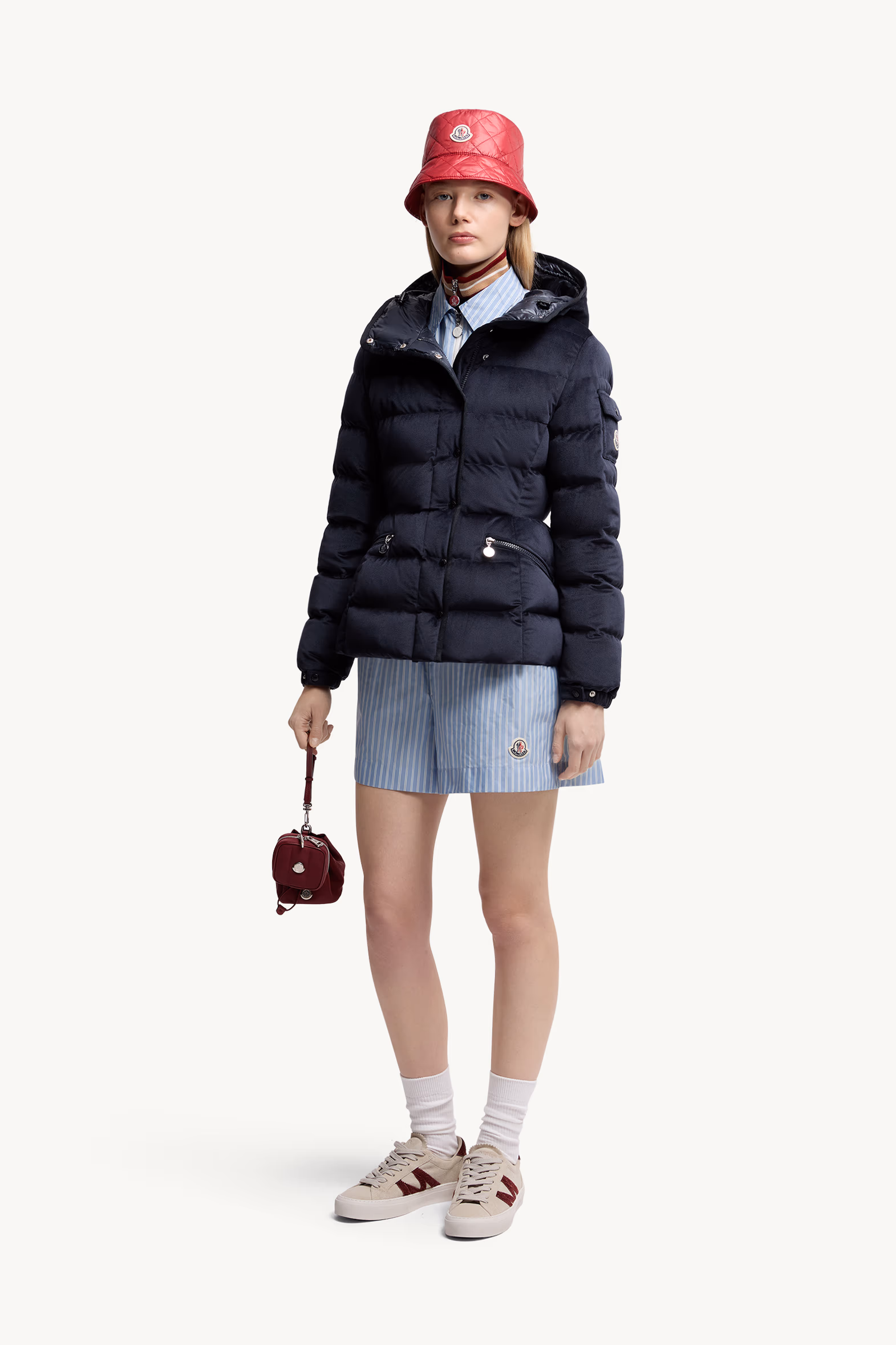 Barante Hooded Velour Short Down Jacket Women Blue Moncler 0